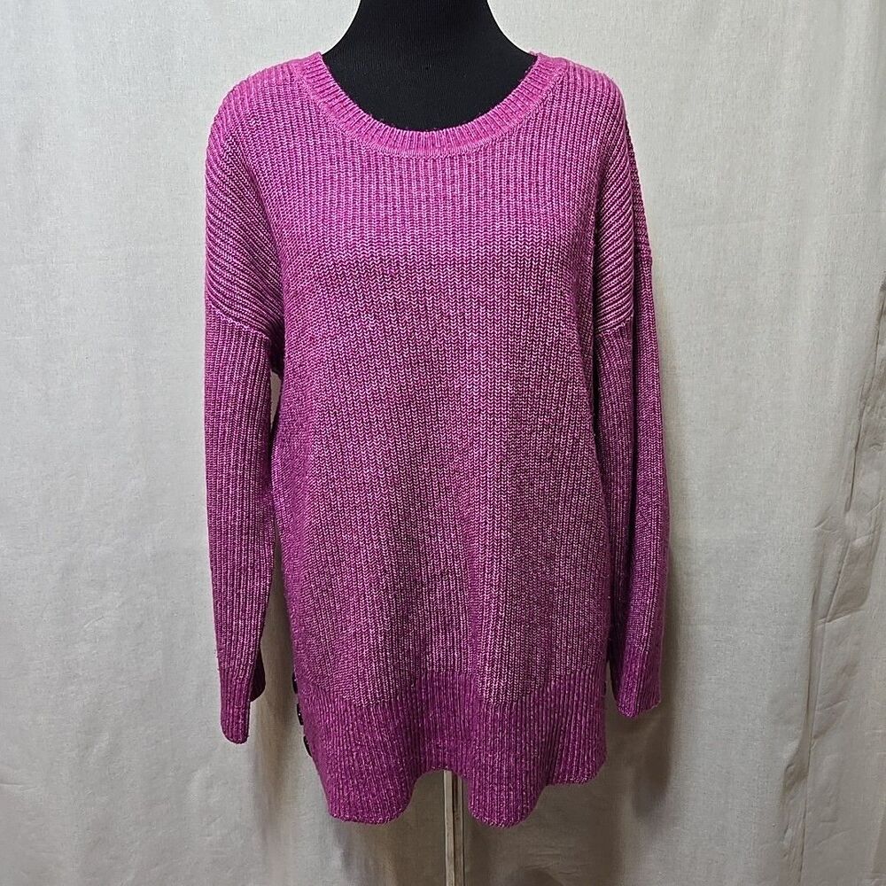 Karl Lagerfeld Tunic Sweater Womens Size Large Purple Button Detail Chunky Knit